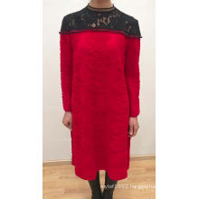 Fashion Elegant Water Soluble Lace Crochet Patchwork Red Wedding Knitted Women Stereoscopic Embroidered Dresses